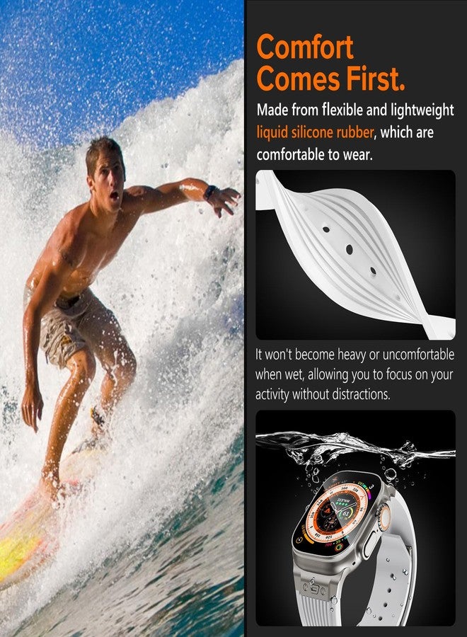 NewWays Watch Band for Apple Watch Ultra 2 Band 49mm 45mm 44mm 42mm, Luxury Rugged Silicone Rubber Strap with Metal Connector & Folding Deployment Clasp for iWatch Ultra Series 9 8 7 6 5 4 3 2 1 SE for Men - Image 3